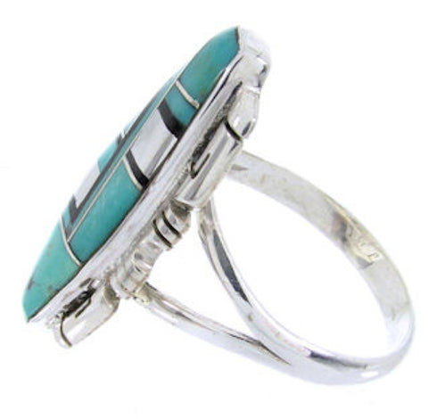 Southwestern Turquoise Jet Sterling Silver Ring Size 6-3/4 BW66547